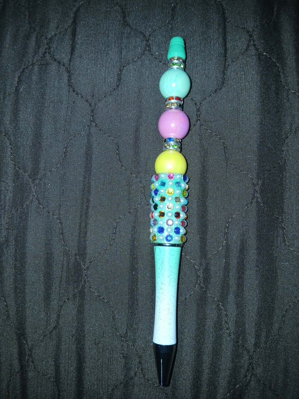 Beaded Multicolor Statement Pen Necklace - Turquoise, Purple & Yellow
